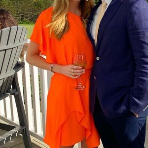 Halston Heritage Neon Orange One Shoulder Dress